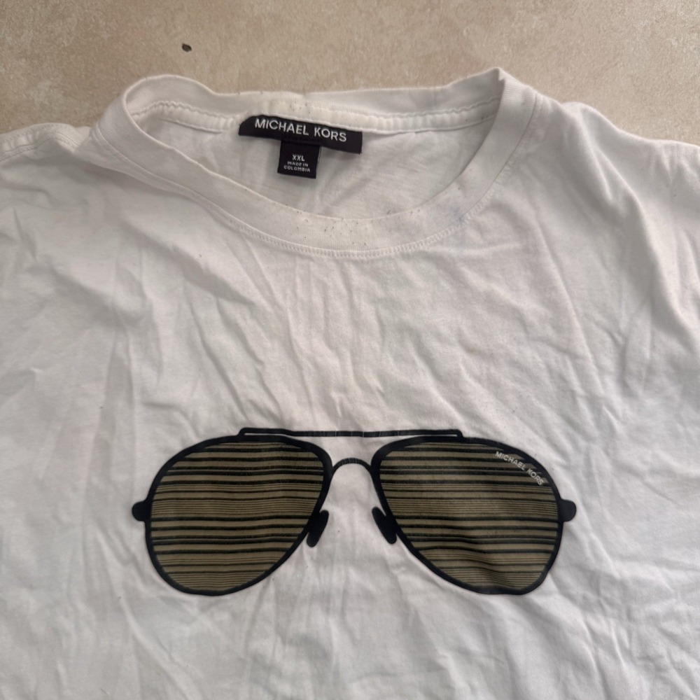 Michael Kors Aviator Sunglasses Graphic White Tee Men's XXL